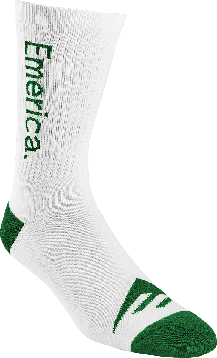 Emerica Pure Crew Sock WHITE/GREEN / ONE SIZE Skate Skateboarding Durable